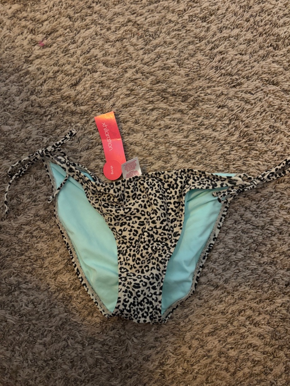 NWT Leopard Print Tie-Side Bikini Bottom with Aqua Liner